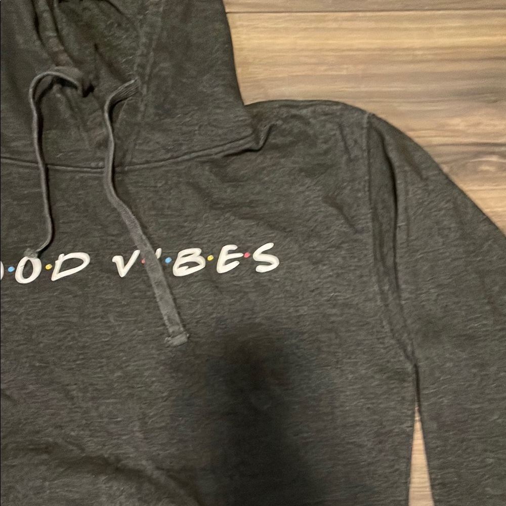 Grey Hoodie with 'Good Vibes' Text
